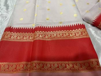 white red silk blend banarasi saree with unstitched blouse piece 8