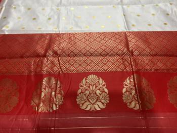 white red silk blend banarasi saree with unstitched blouse piece 10