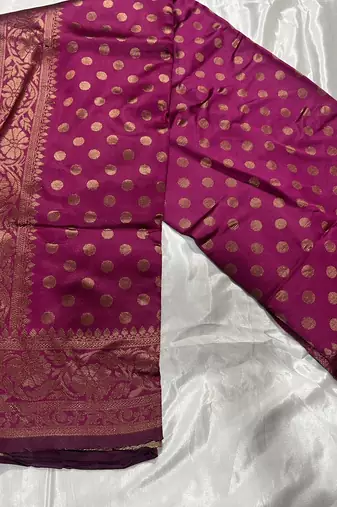 Wine Silk Blend Banarasi Saree Unstitched Blouse Piece