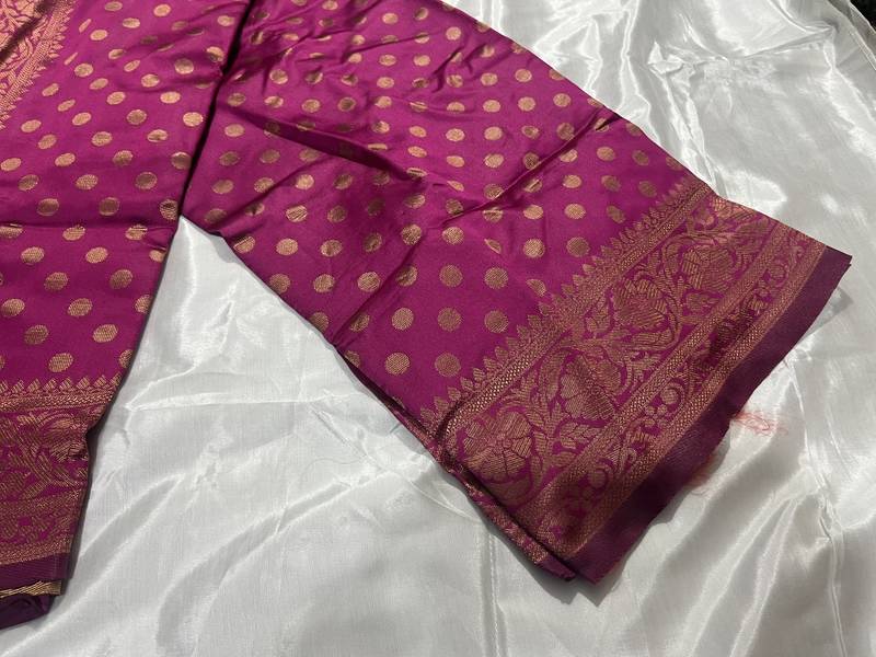 Wine Silk Blend Banarasi Saree Unstitched Blouse Piece