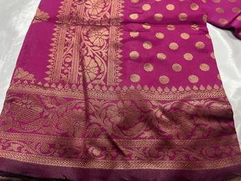 Wine Silk Blend Banarasi Saree Unstitched Blouse Piece 8