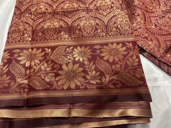 maroon silk blend banarasi saree with unstitched blouse piece 9