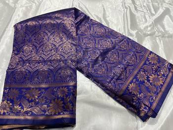 blue silk blend banarasi saree with unstitched blouse piece 8
