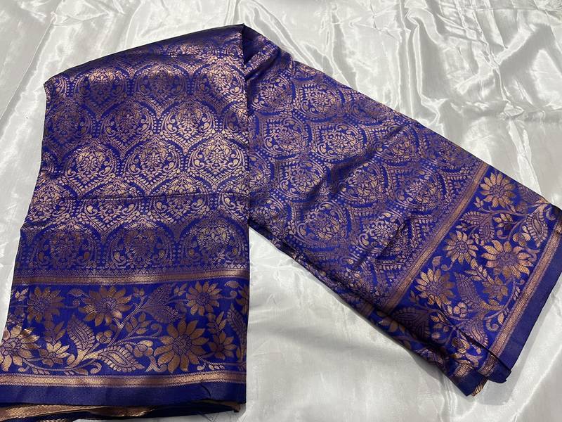 blue silk blend banarasi saree with unstitched blouse piece
