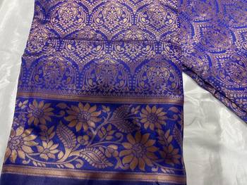 blue silk blend banarasi saree with unstitched blouse piece 9