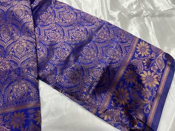 blue silk blend banarasi saree with unstitched blouse piece 10