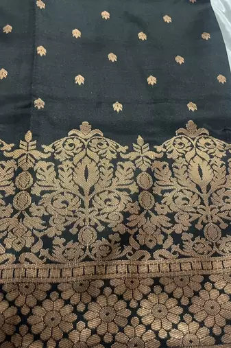 Black silk blend banarasi saree with unstitched blouse piece