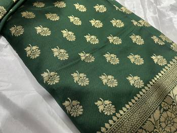 Green silk blend banarasi saree with unstitched blouse piece 7
