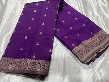Purple Silk Blend Banarasi Saree Blouse Piece Soft 4