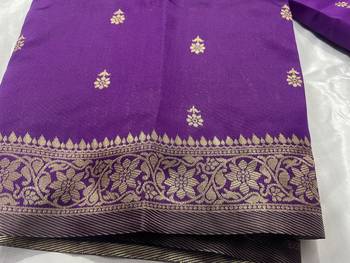 Purple Silk Blend Banarasi Saree Blouse Piece Soft 5