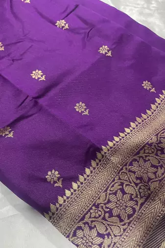 Purple Silk Blend Banarasi Saree Blouse Piece Soft