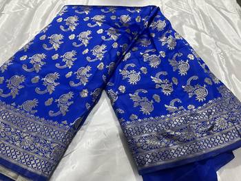 Royal Blue Silk Blend Banarasi Saree Blouse Piece Soft 6