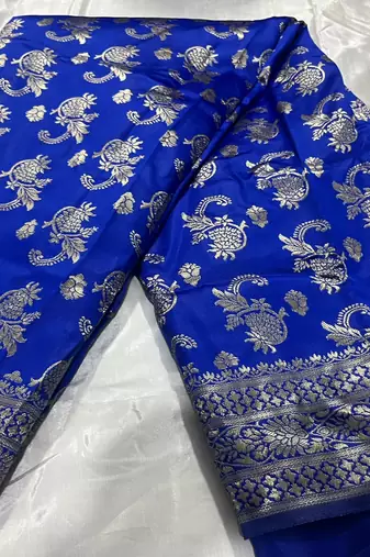 Royal Blue Silk Blend Banarasi Saree Blouse Piece Soft