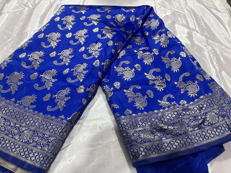 Royal Blue Silk Blend Banarasi Saree Blouse Piece Soft