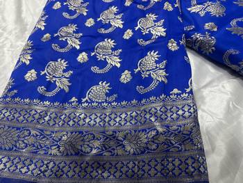 Royal Blue Silk Blend Banarasi Saree Blouse Piece Soft 7