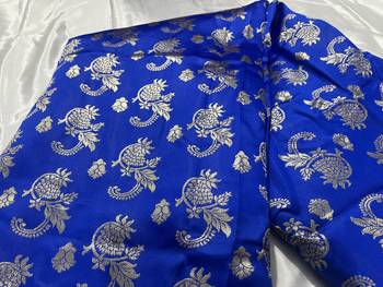 Royal Blue Silk Blend Banarasi Saree Blouse Piece Soft 8