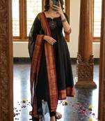Royal Black & Maroon Ethnic Anarkali Suit with Gold Border Dupatta