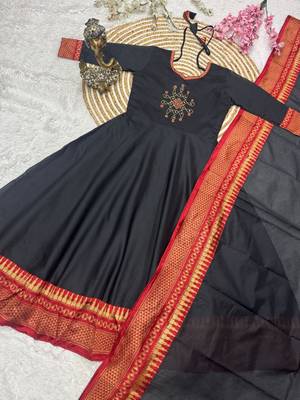 Royal Black & Maroon Ethnic Anarkali Suit with Gold Border Dupatta 5