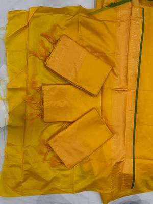 Yellow Silk Blend Banarasi Designer Saree Blouse Soft 5