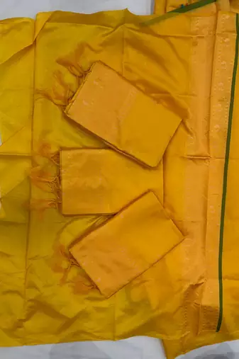 Yellow Silk Blend Banarasi Designer Saree Blouse Soft