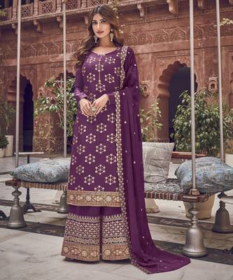 Purple premium pura dola silk jacquard plazzo salwar suit 1