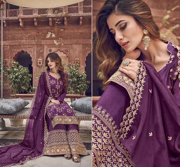 Purple premium pura dola silk jacquard plazzo salwar suit 2