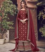 Maroon premium pura dola silk jacquard plazzo salwar suit