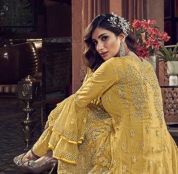 Yellow frilled net designer semi-stitched salwar suit 2