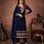 Navy blue designer georgette sraight cut semi-stitched salwar suit