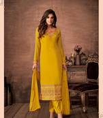 Yellow designer georgette sraight cut semi-stitched salwar suit
