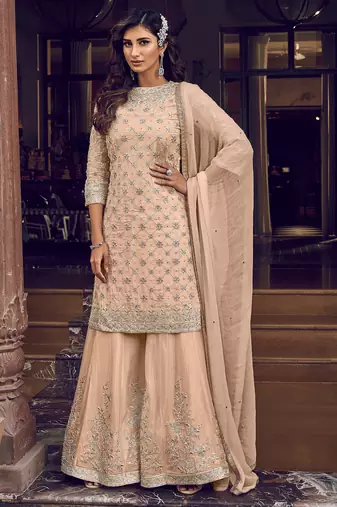 Peach crease crisp georgette semi-stitched salwar suit