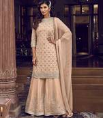 Peach crease crisp georgette semi-stitched salwar suit
