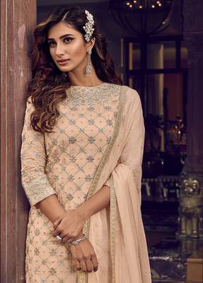 Peach crease crisp georgette semi-stitched salwar suit 2
