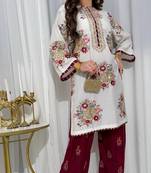 White georgette embroidered kurta set