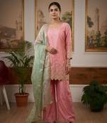 Pink satin embroidered kurta set