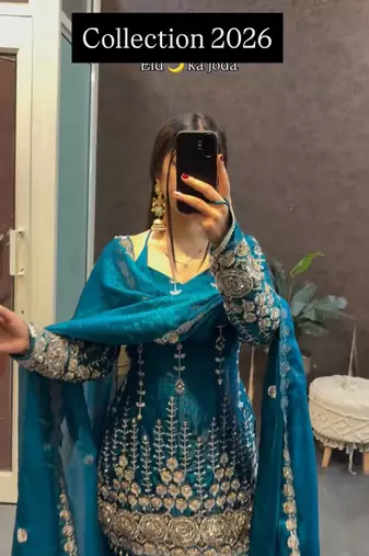 Blue satin embroidered kurta set