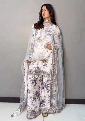 White georgette embroidered kurta set 2