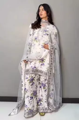 White georgette embroidered kurta set