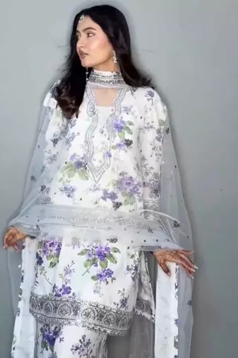 White georgette embroidered kurta set