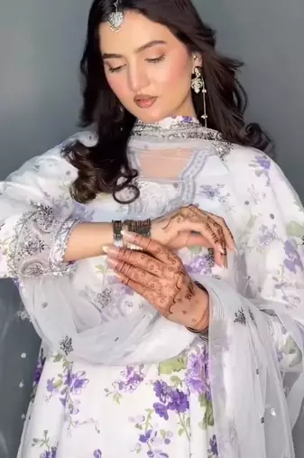 White georgette embroidered kurta set