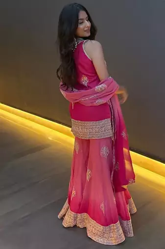Pink georgette embroidered kurta set