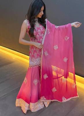 Pink georgette embroidered kurta set 3