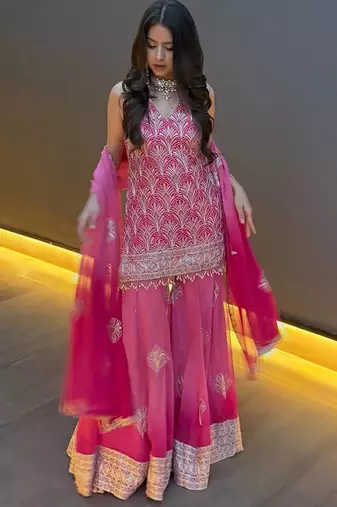 Pink georgette embroidered kurta set