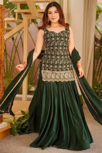 Green georgette embroidered kurta set