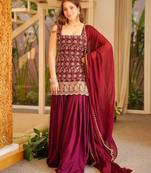 Maroon georgette embroidered kurta set