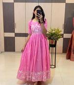 Pink blended cotton embroidered gown