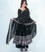 Black satin embroidered kurta set
