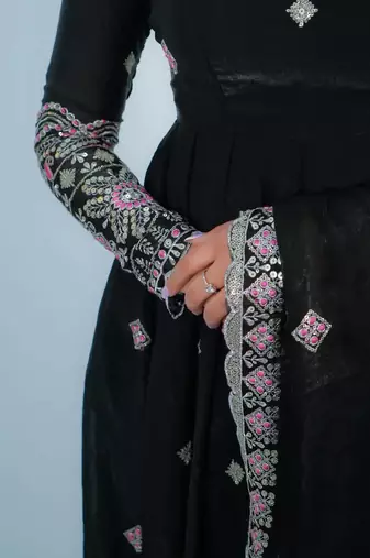 Black satin embroidered kurta set