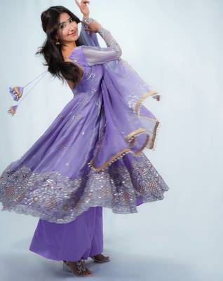 Blue satin embroidered kurta set 1