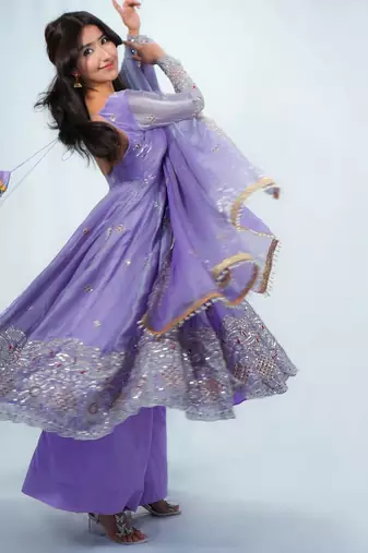 Blue satin embroidered kurta set